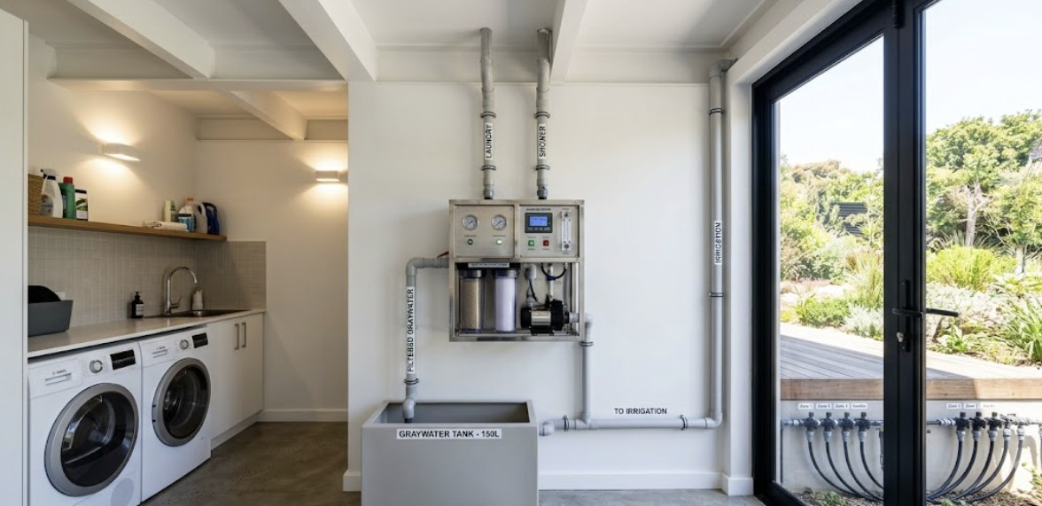 Detailed technical schematic of a modern home setup showcasing the primary greywater recycling benefits for sustainable residential water management.